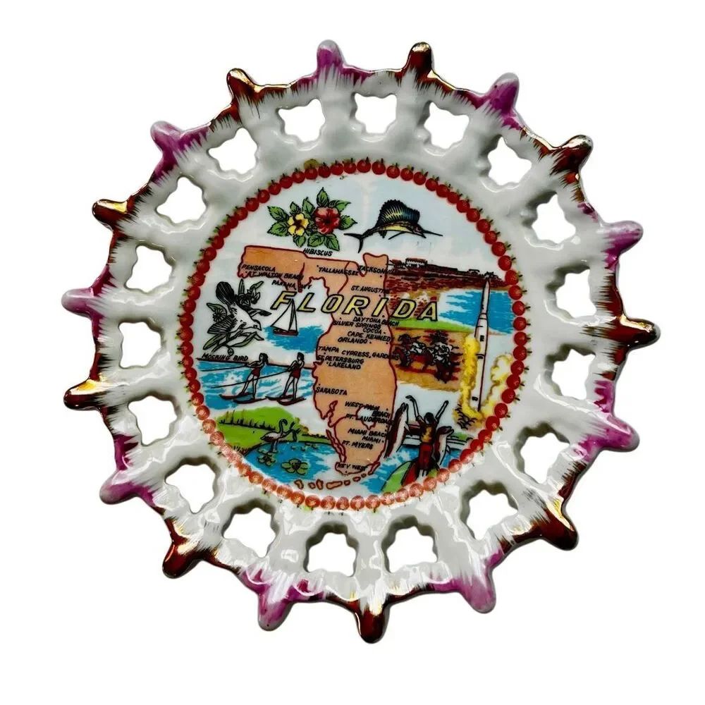 Vintage 1960’s Florida Porcelain 8.25” Plate Souvenir Travel Plate Collector's J